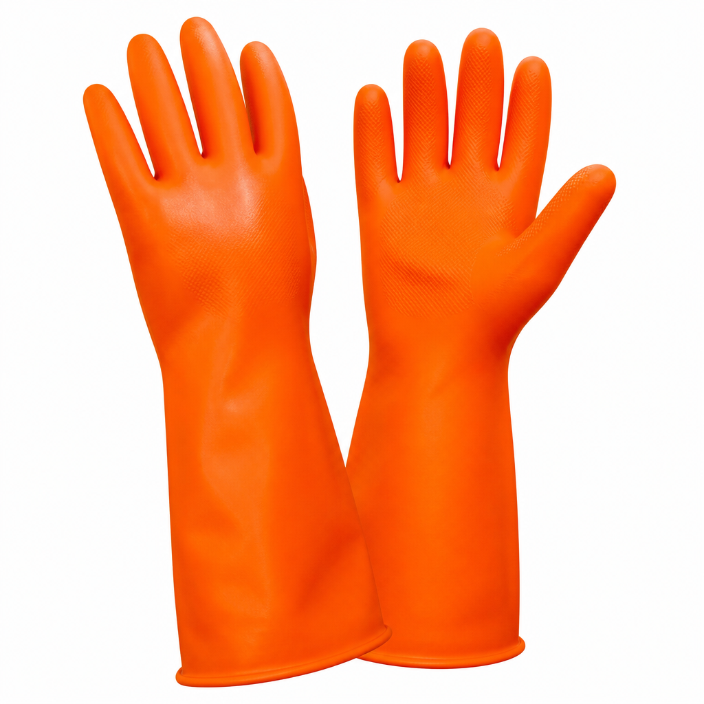Orange chemical gloves
